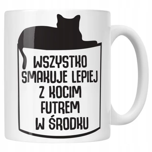 Kubek ceramiczny Wszystko Lepiej Smakuje Z Kocim Futrem Kot Prezent