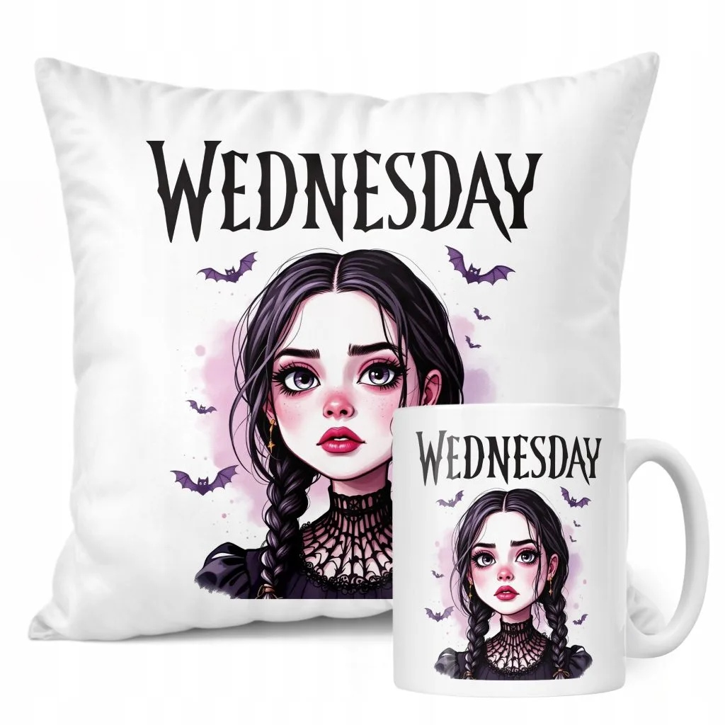 Zestaw Kubek + Poduszka Nevermore Wednesday Addams Dla Fanów Prezent