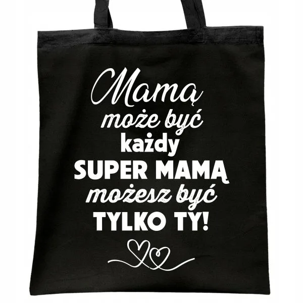 Torba bawełniana czarna na zakupy Dzień Matki Dla Mamy Prezent
