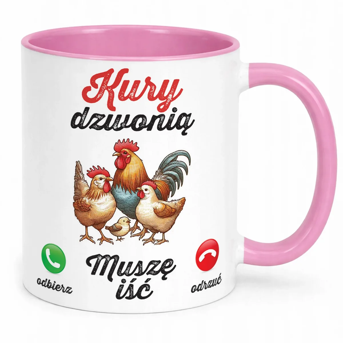 Kubek Różowy Kury Dzwonią Dla Hodowcy Kur Rolnika Prezent