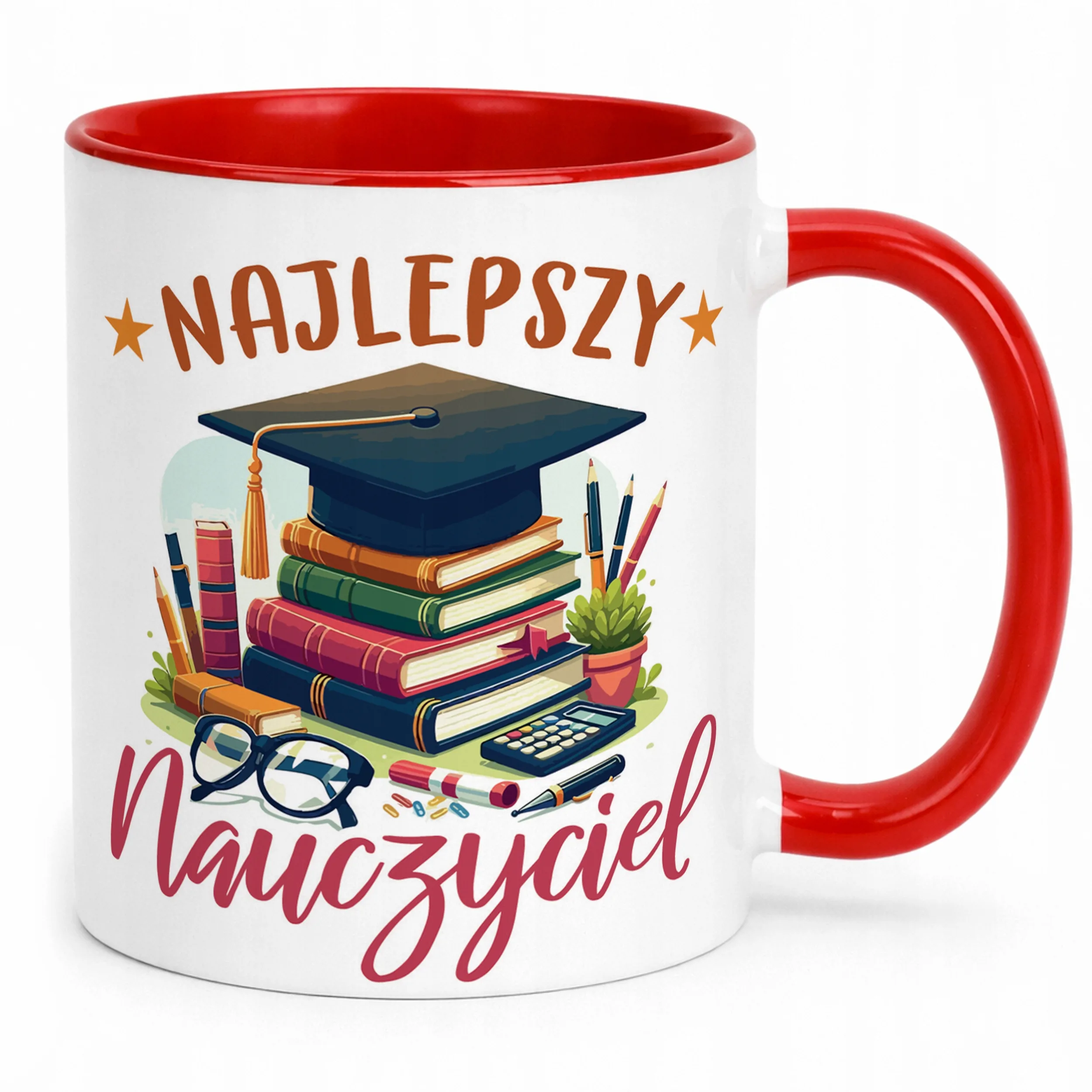 Kubek Czerwony Najlepszy Nauczyciel Dzień Nauczyciela Prezent