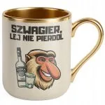 Kubek Premium Złoty Ecru Janusz Nosacz Szwagier Lej Zabawny Prezent