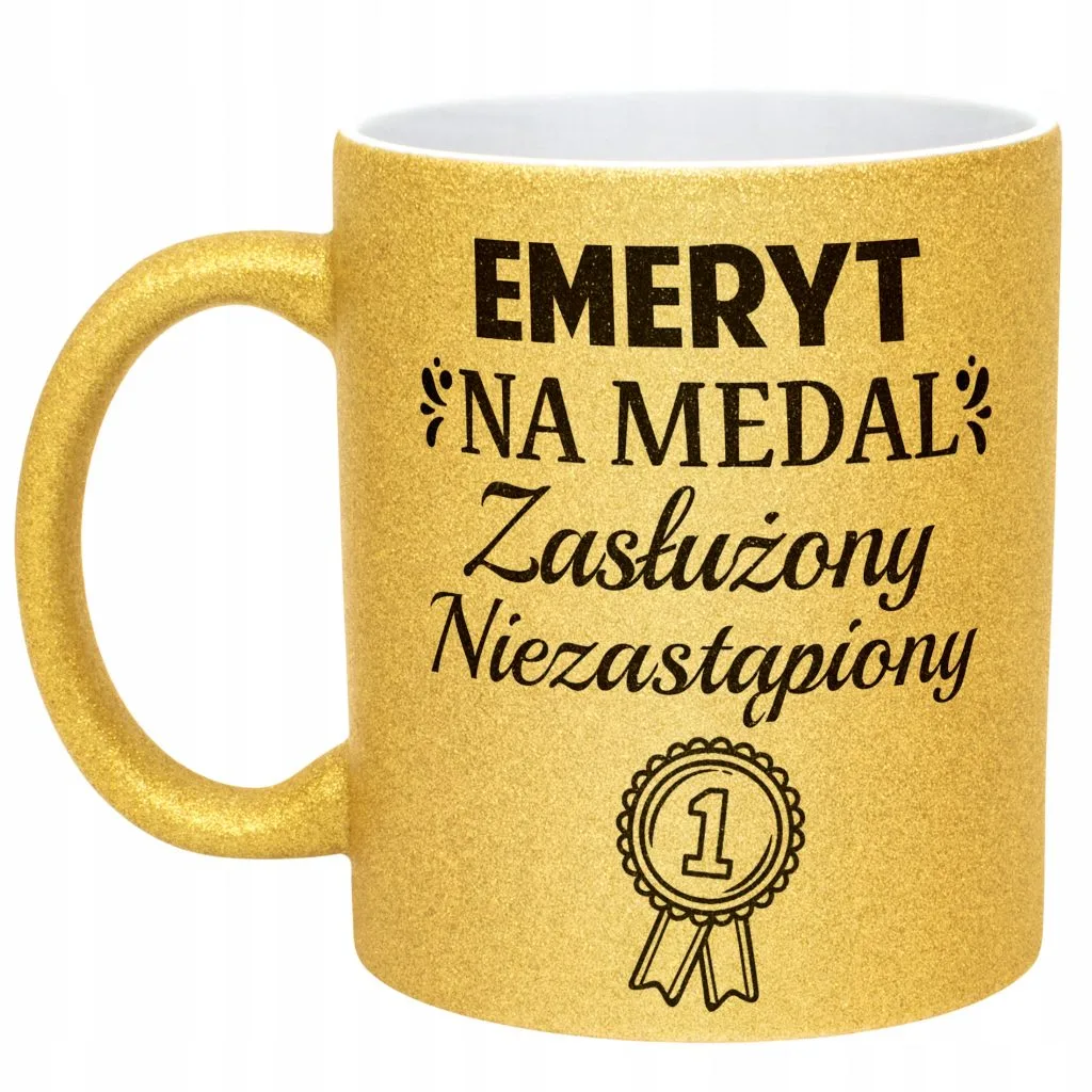 Złoty kubek brokatowy Z okazji Emerytury Dla Emeryta Prezent