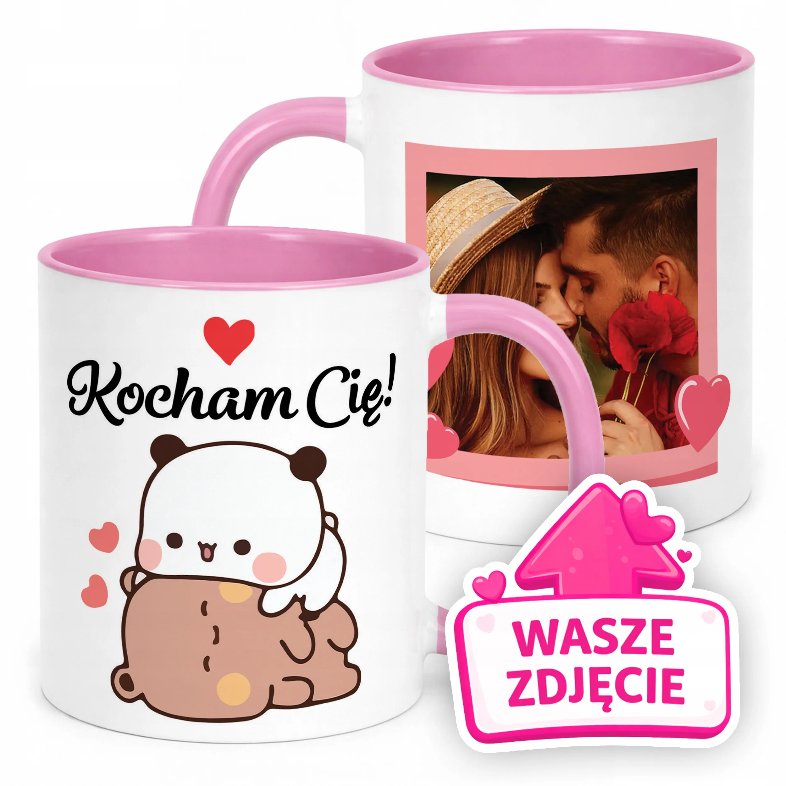 Kubek Różowy Z Własnym Zdjęciem Serce Walentynki Prezent Upominek
