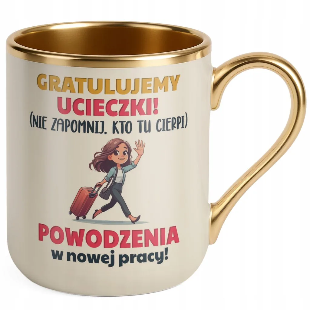 Kubek Premium Złoty Ecru Pożeganie Odejście z Pracy Dla Koleżanki Prezent