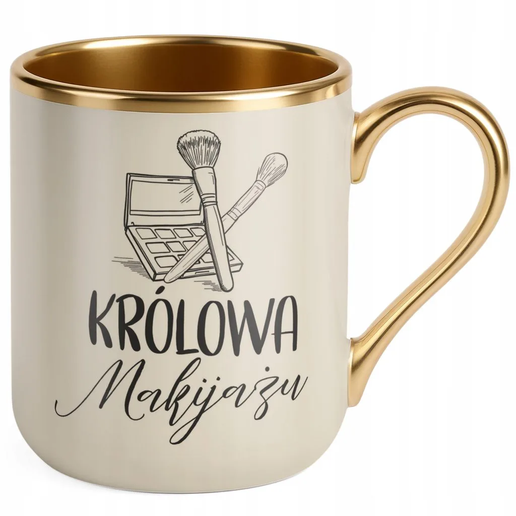 Kubek Premium Złoty Ecru Królowa Makijażu Dla Makijażystki Prezent