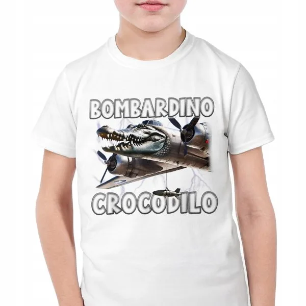 Koszulka biała dziecięca Bombardino Crocodilo viral tiktok brainrot