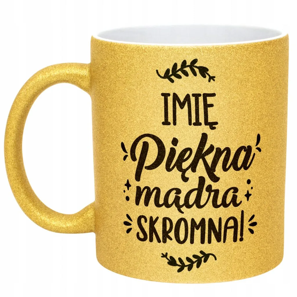 Złoty kubek brokatowy personalizowany Dzień Kobiet Prezent Upominek