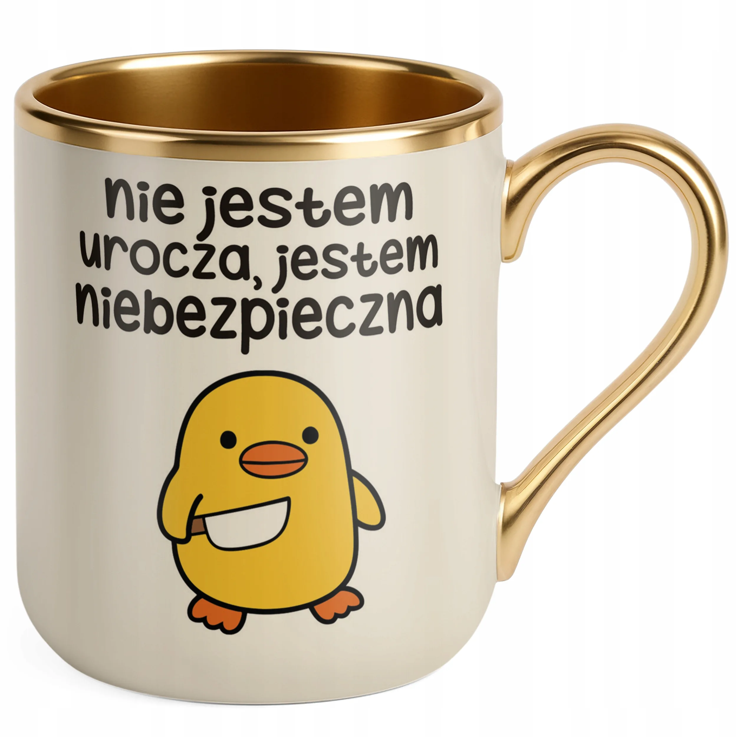 Kubek Premium Złoty Ecru Nie Jestem Urocza Śmieszny Zabawny