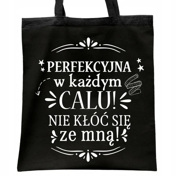 Torba bawełniana czarna na zakupy Dzień Kobiet Dla Kobiety Prezent