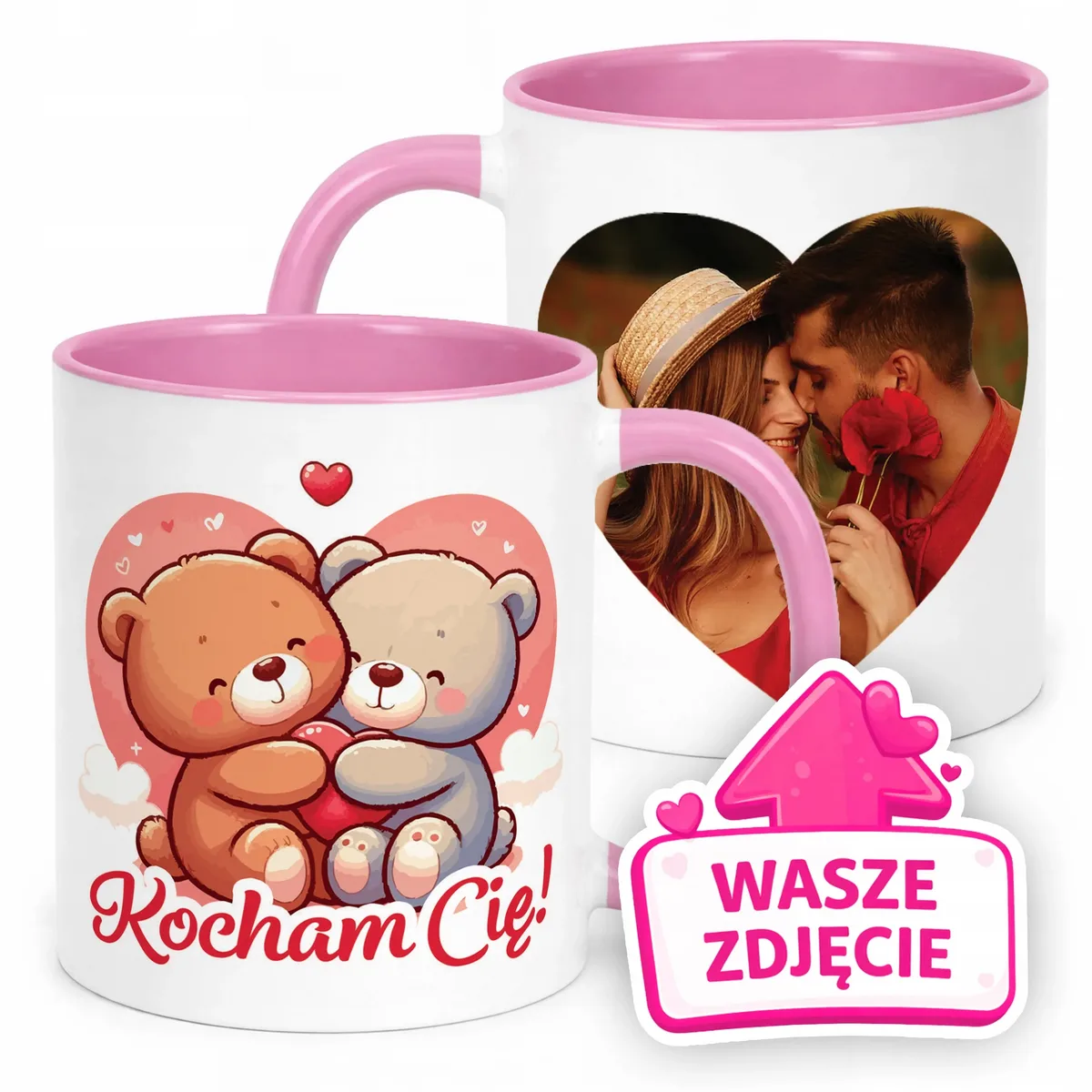 Kubek Różowy Z Własnym Zdjęciem Serce Walentynki Prezent Upominek