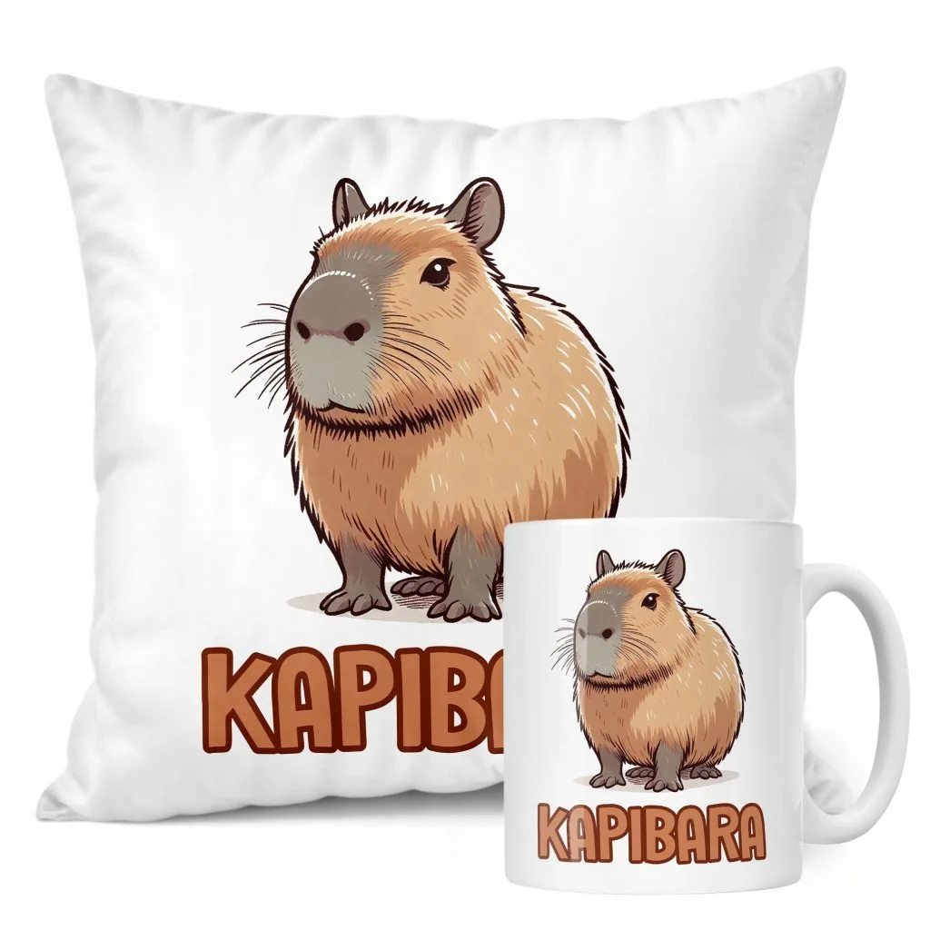 Zestaw Kubek + Poduszka Kapibara Capybara Zwierzak Słodki Dla Dzieci