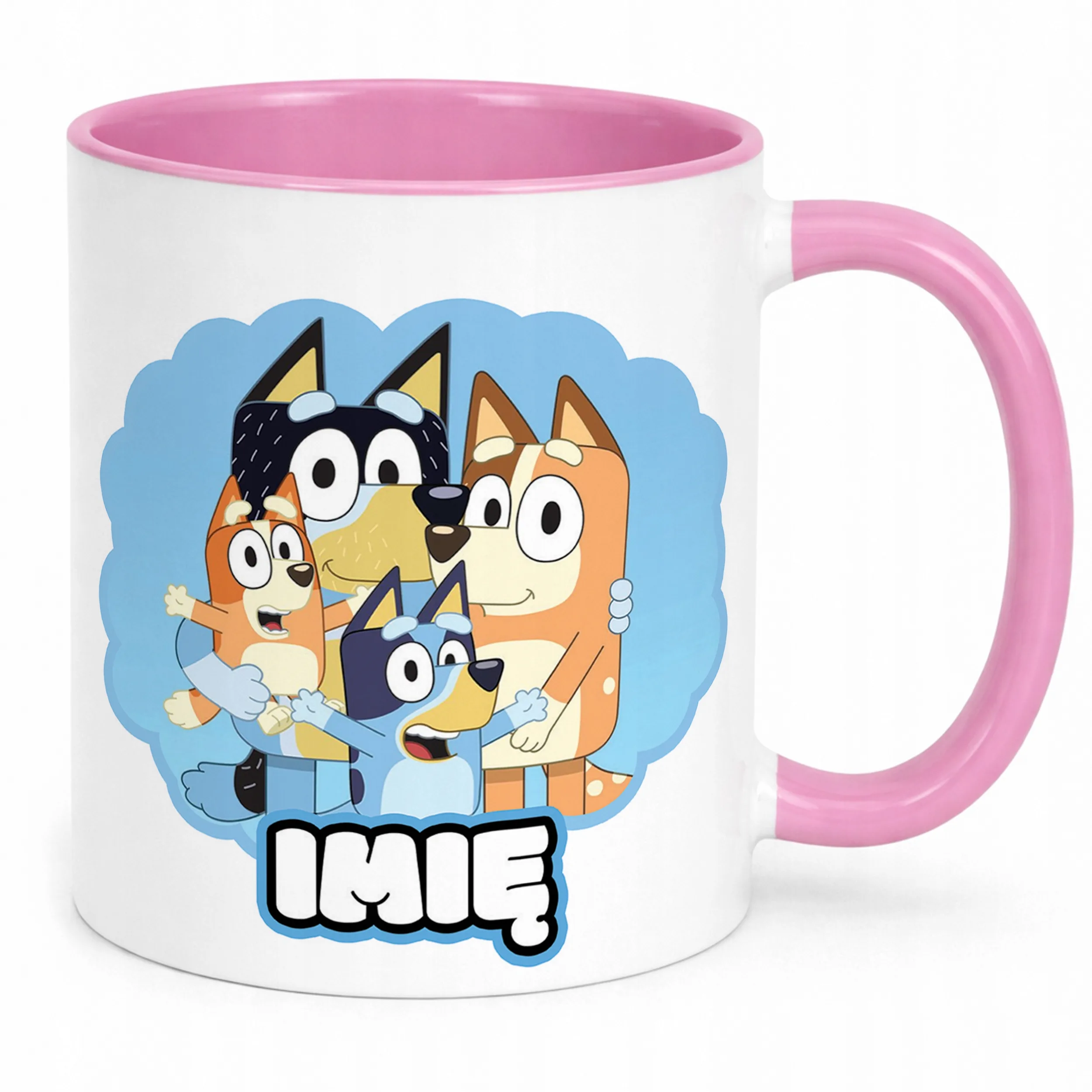 Kubek Różowy Personalizowany Bluey Bingo Dla Fana Dla Dzieci Prezent