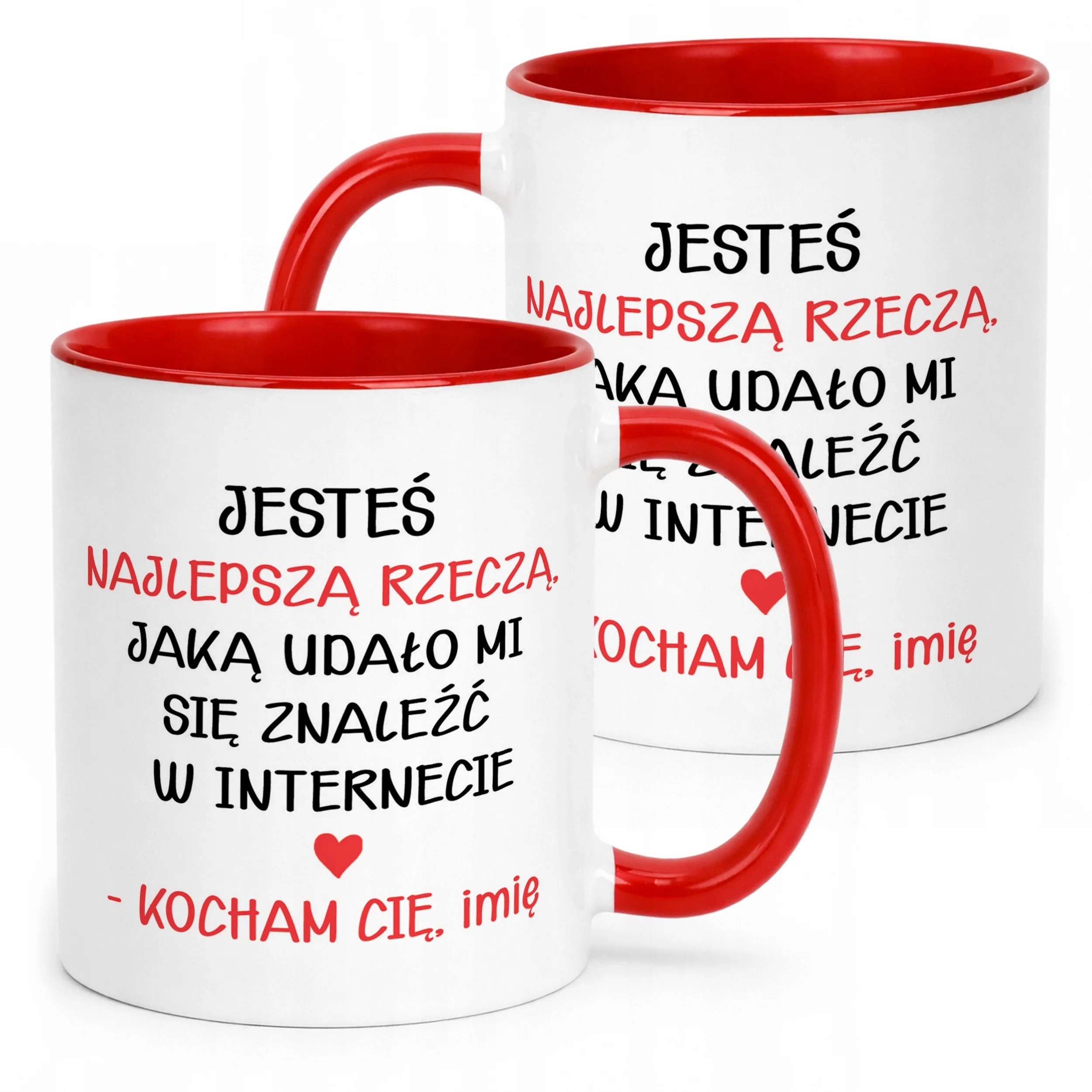 Kubek Czerwony Personalizowany Serce Walentynki Prezent Upominek