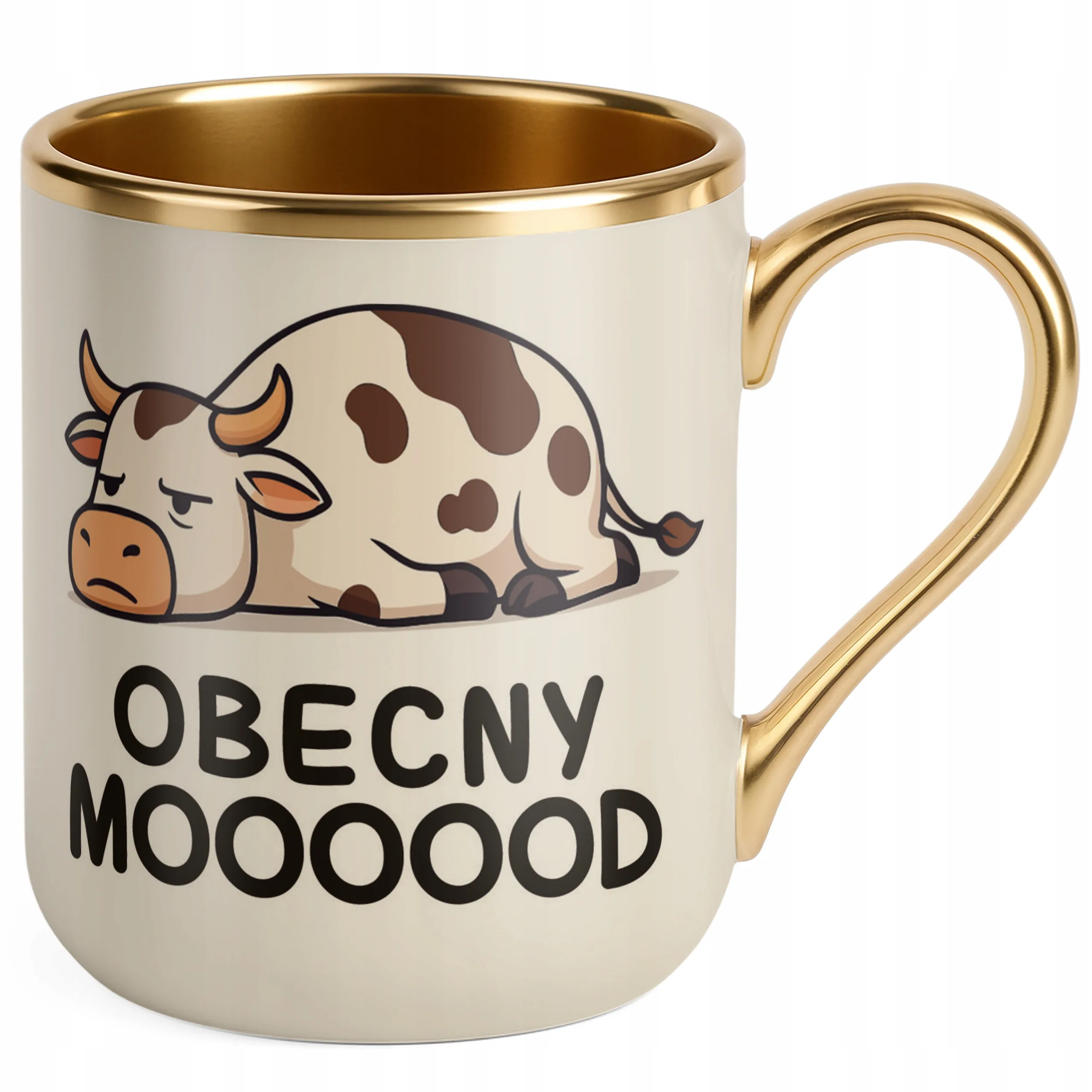 Kubek Premium Złoty Ecru Obecny Mooood Śmieszny Zabawny
