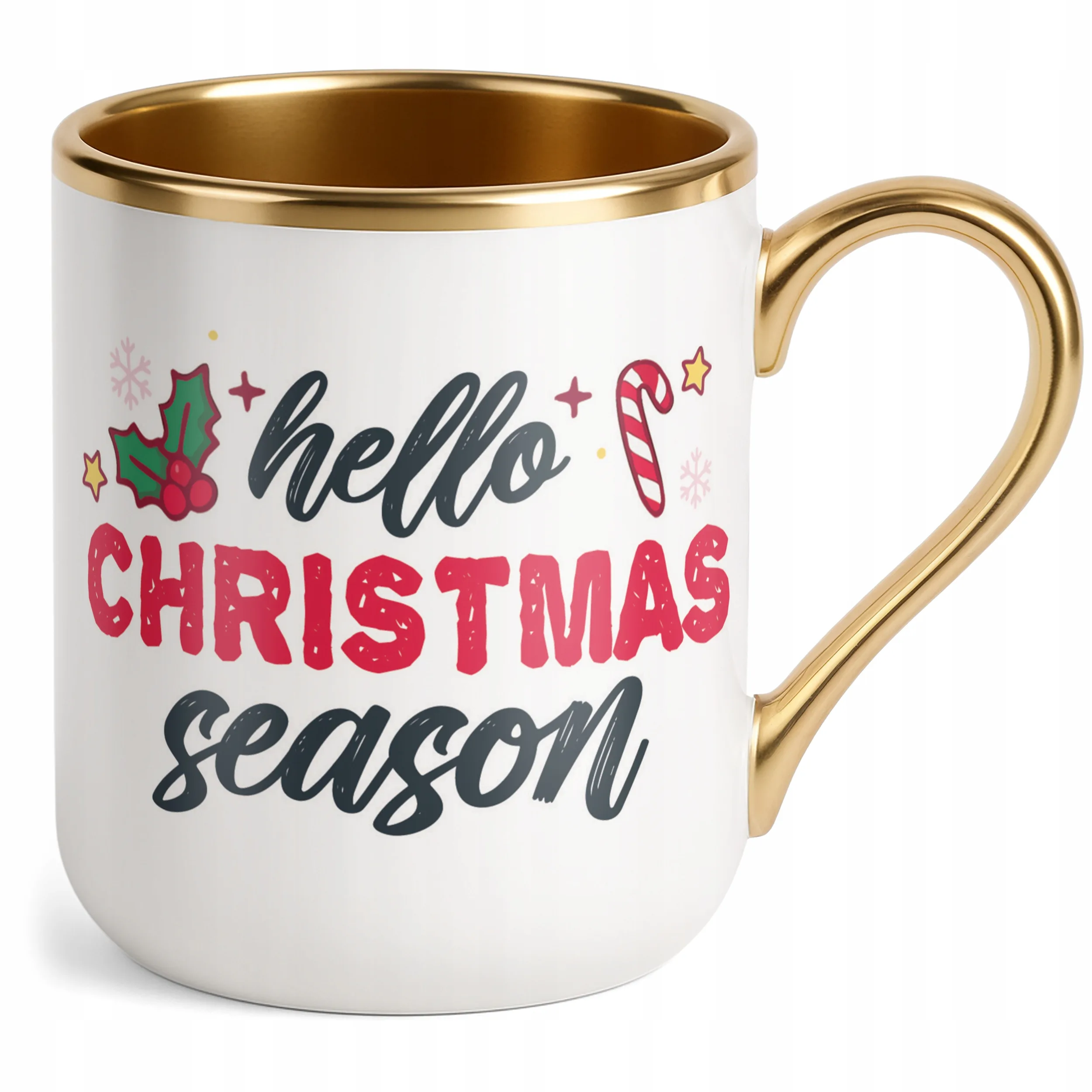 Kubek Premium Złoty Świąteczny Hello Christmas Boże Narodzenie