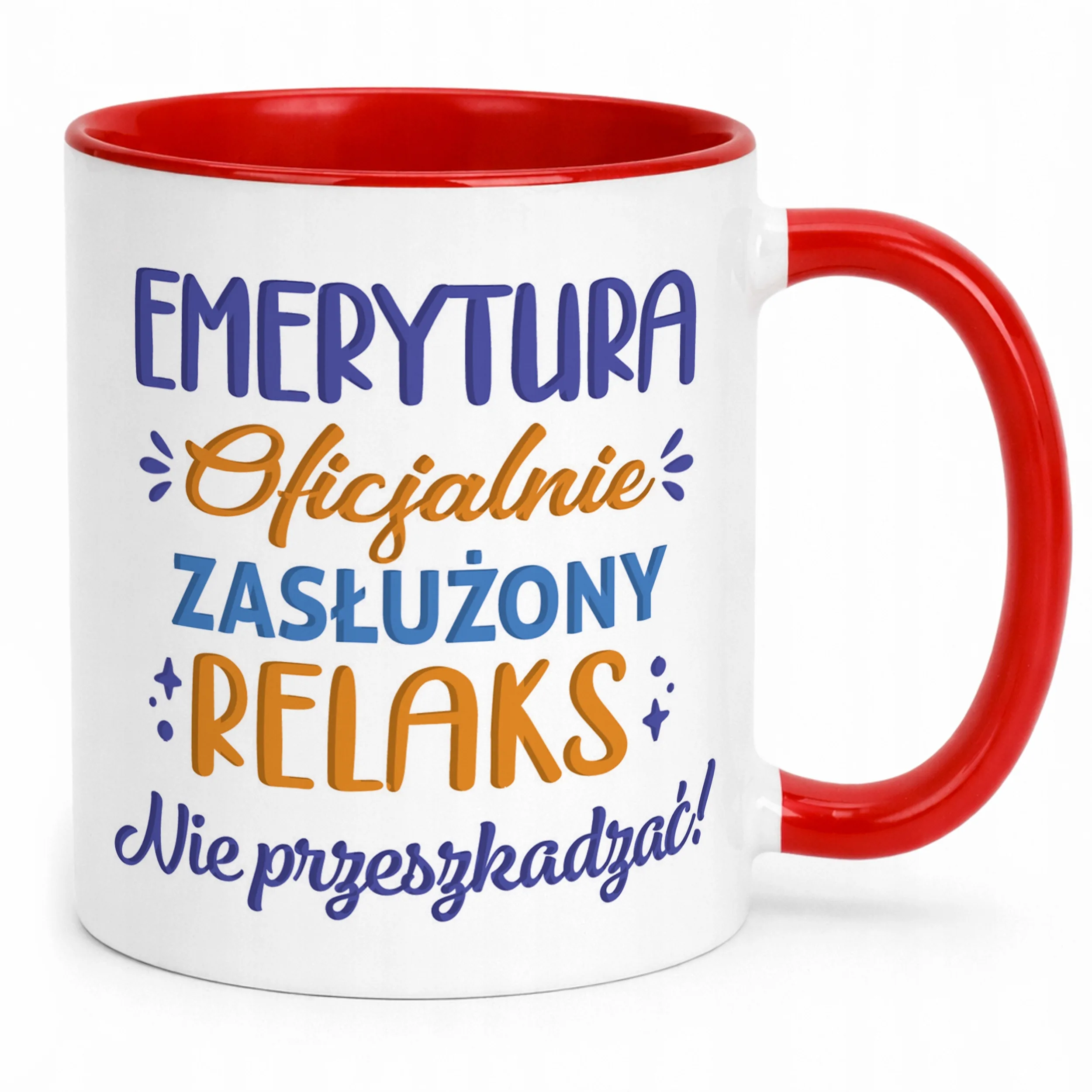 Kubek Czerwony z okazji Emerytury Dla Emeryta Emerytki Prezent Upominek