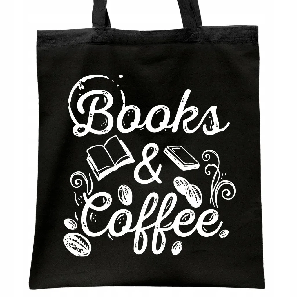 Torba bawełniana czarna na zakupy Books And Coffee Książki Kawa