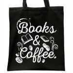 Torba bawełniana czarna na zakupy Books And Coffee Książki Kawa