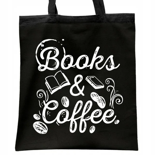 Torba bawełniana czarna na zakupy Books And Coffee Książki Kawa