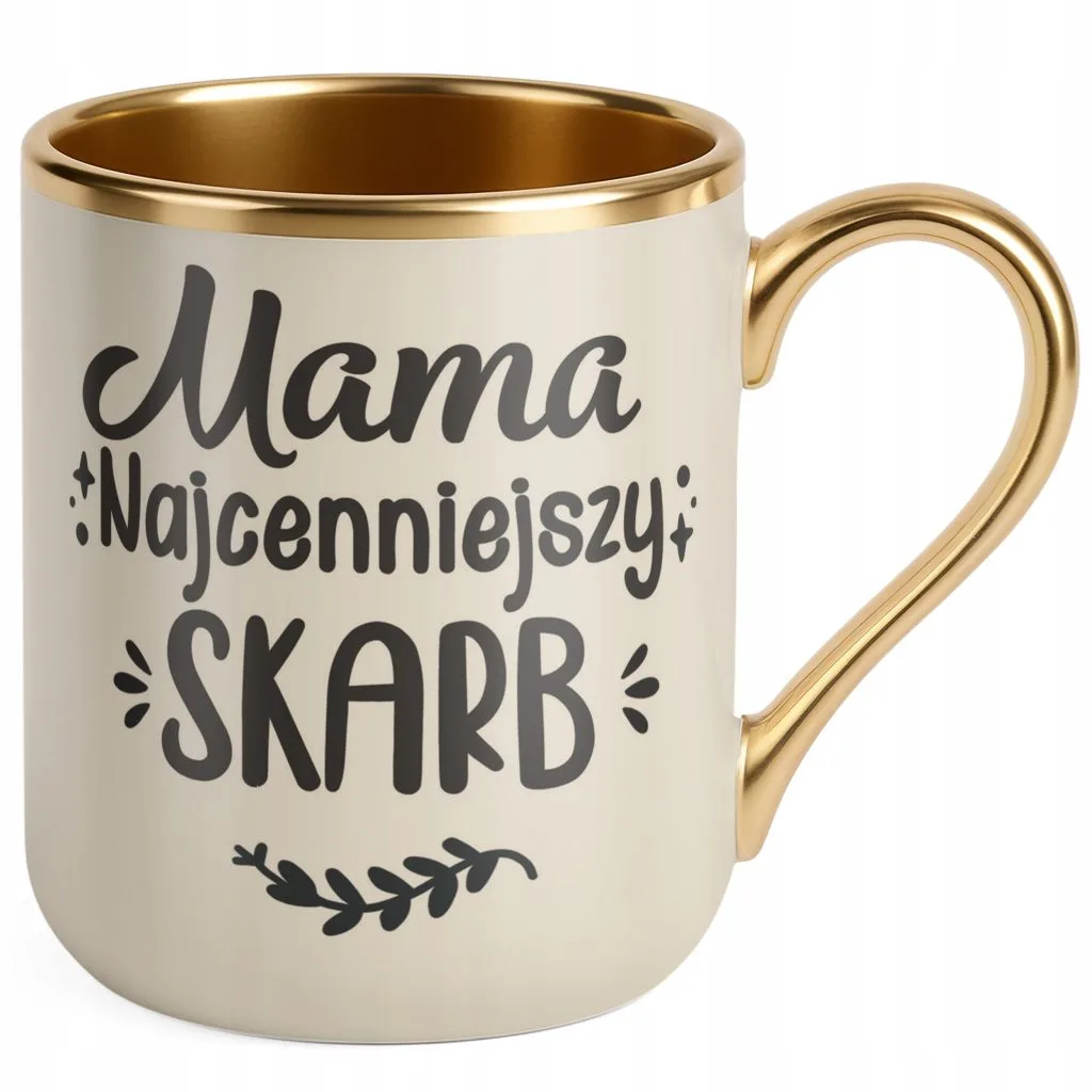 Kubek Premium Złoty Ecru Dzień Matki Prezent Mama Najcenniejszy Skarb