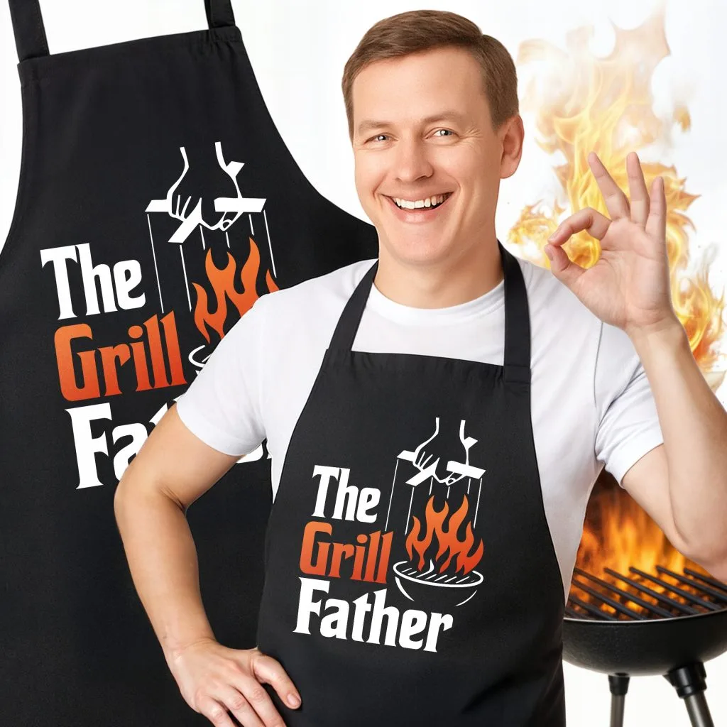Bawełniany Czarny Fartuch Kuchenny The Grill Father Fartuszek Z Nadrukiem