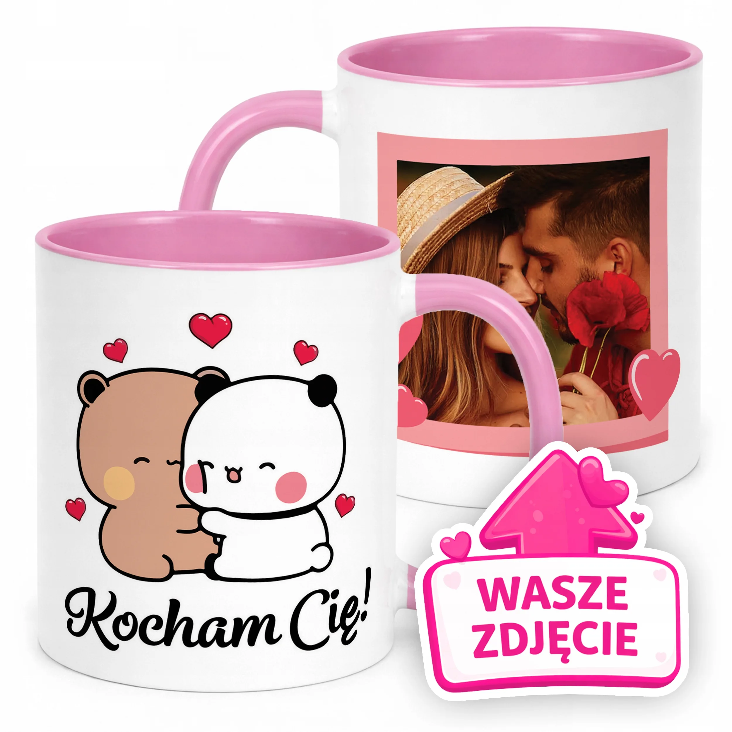 Kubek Różowy Z Własnym Zdjęciem Serce Walentynki Prezent Upominek