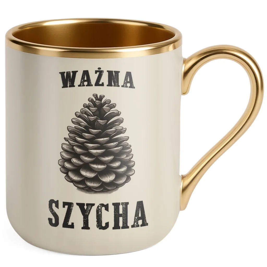 Kubek Premium Złoty Ecru Ważna Szycha Zabawny Prezent Upominek
