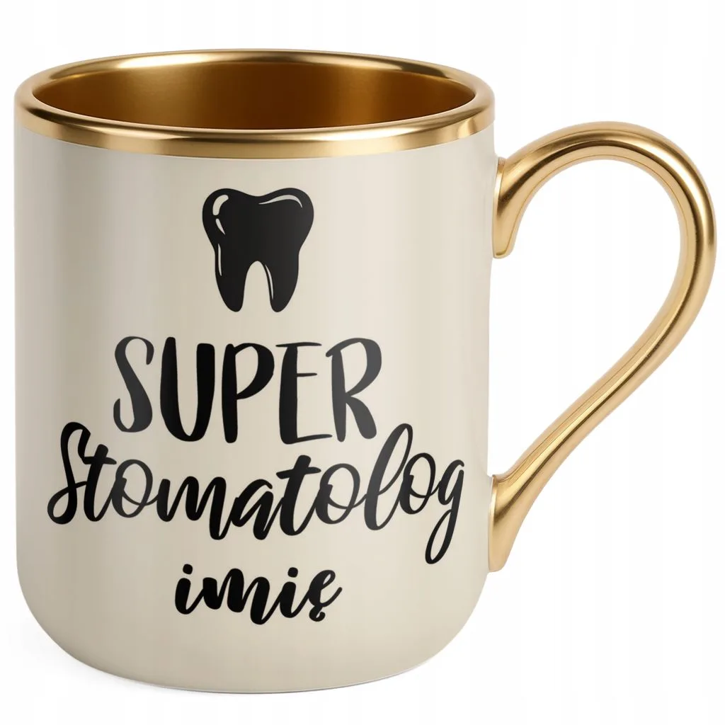 Kubek Premium Złoty Ecru Personalizowany Super Stomatolog