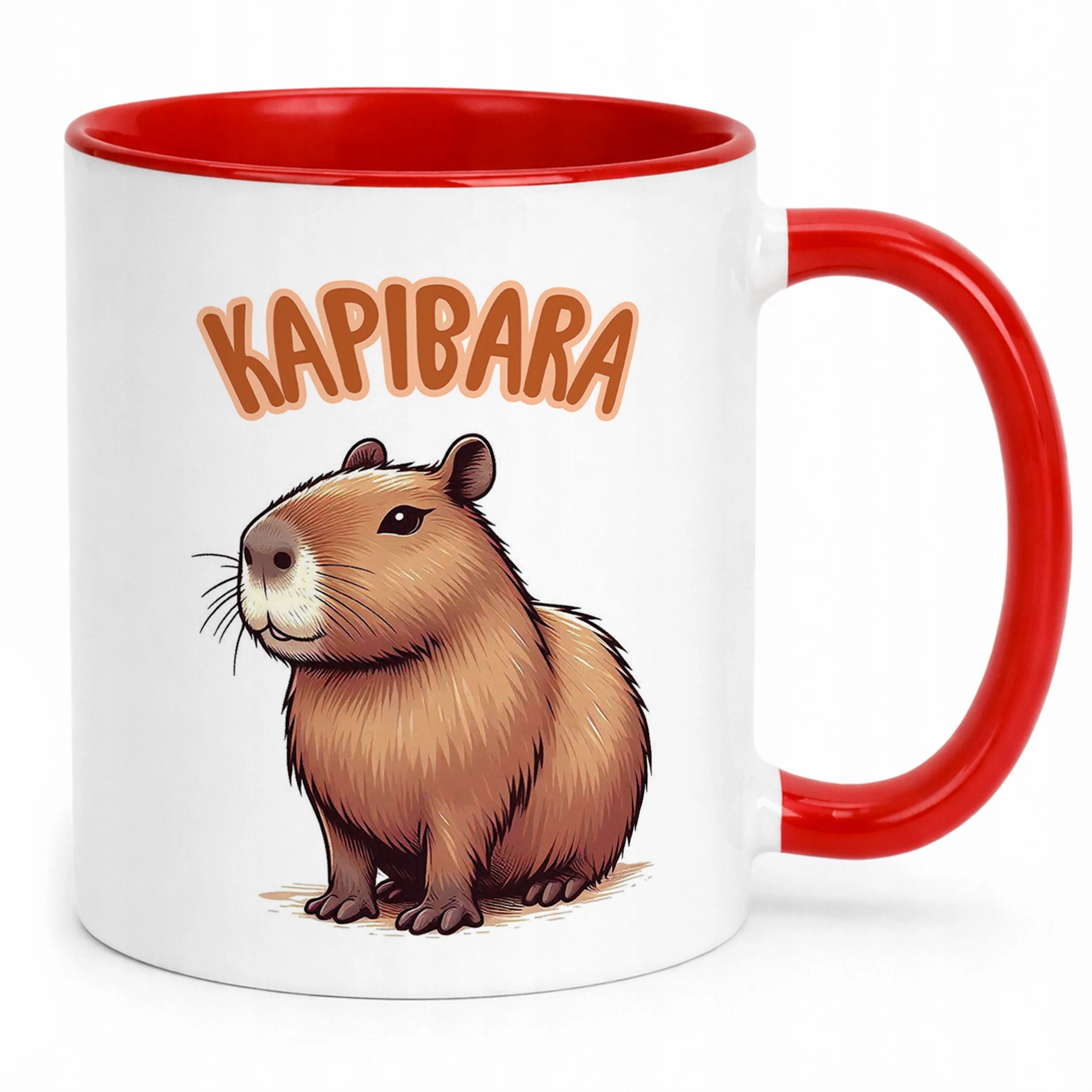 Kubek Czerwony Kapibara Capybara Zwierzak Słodki Dla Dzieci Prezent