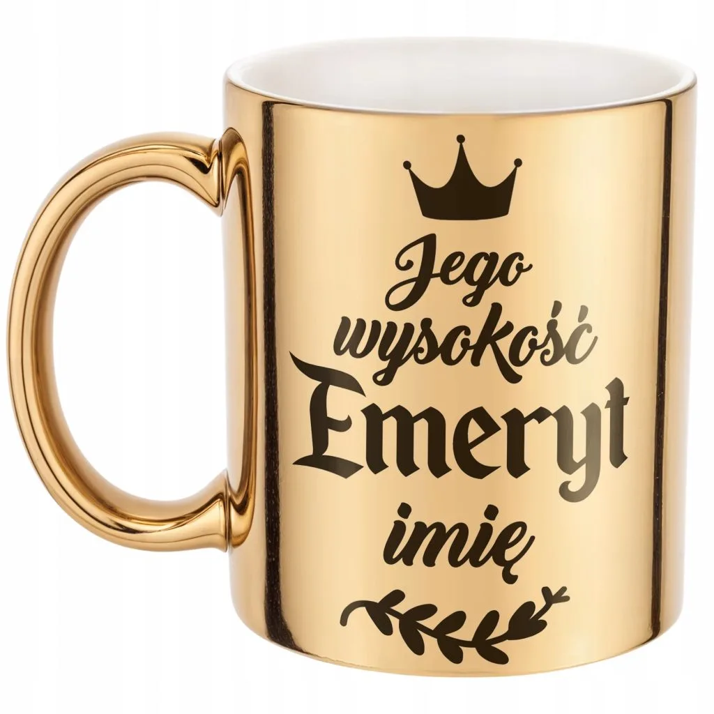 Złoty Kubek ceramiczny Personalizowany z okazji Emerytury Dla Emeryta