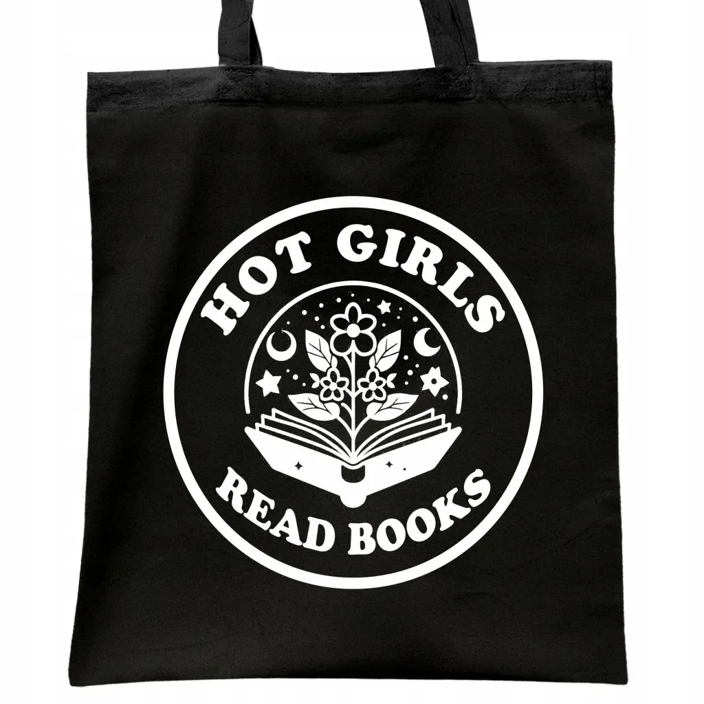 Torba bawełniana czarna na zakupy Hot Girls Read Books Dla Fanów Książek