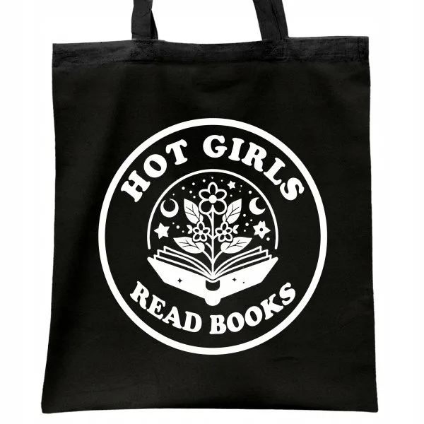 Torba bawełniana czarna na zakupy Hot Girls Read Books Dla Fanów Książek