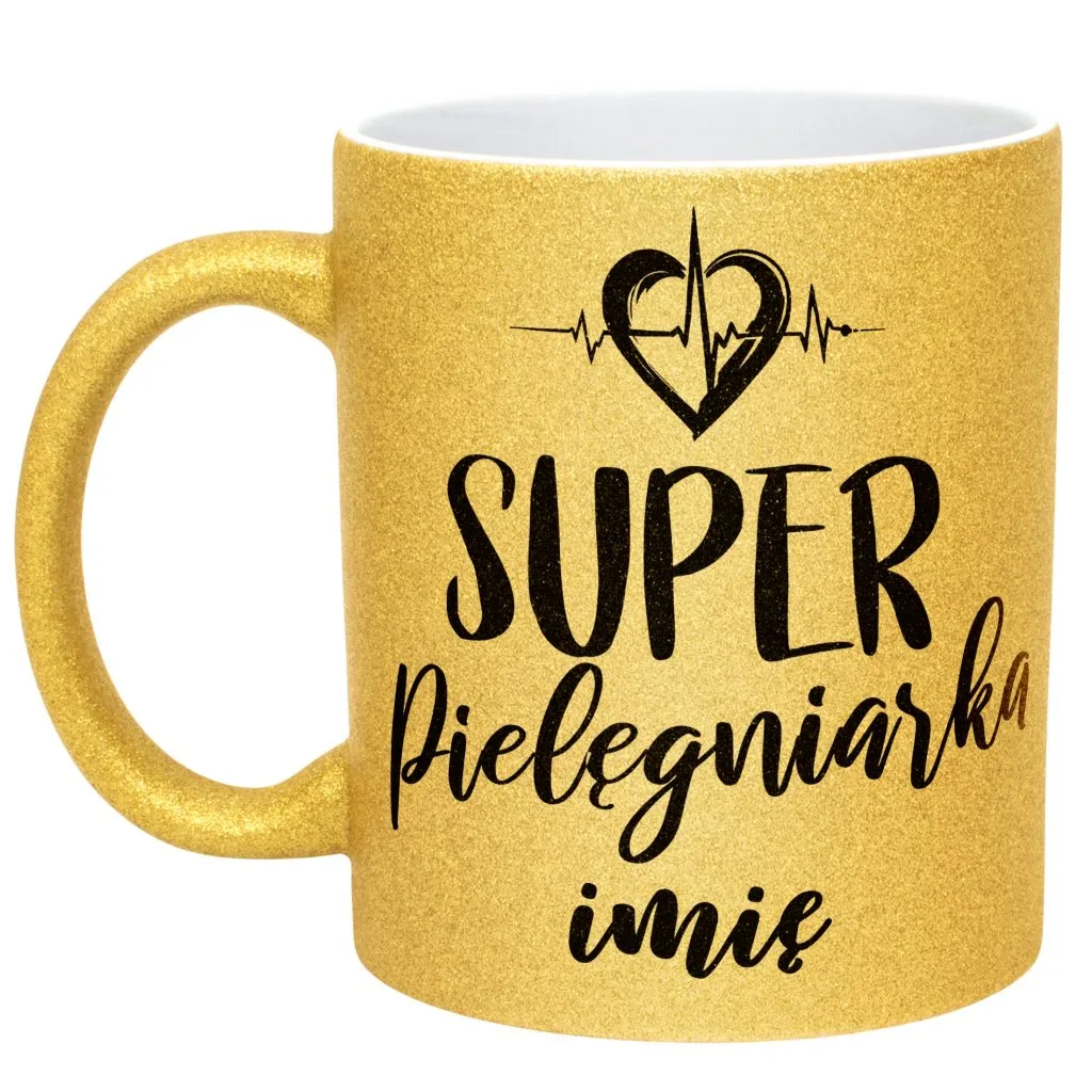 Złoty kubek brokatowy Personalizowany Super Pielęgniarka Prezent Upominek