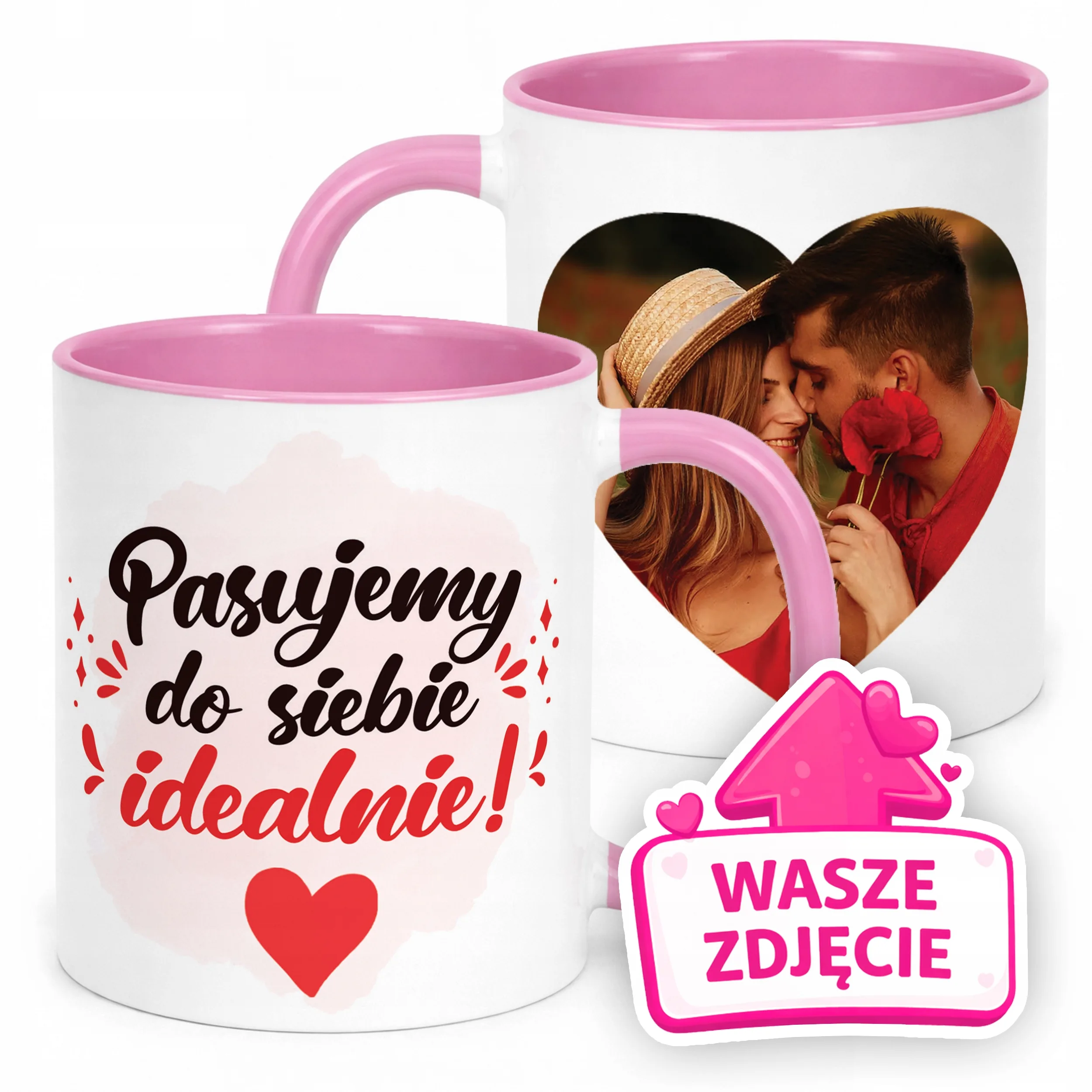 Kubek Różowy Z Własnym Zdjęciem Serce Walentynki Prezent Upominek