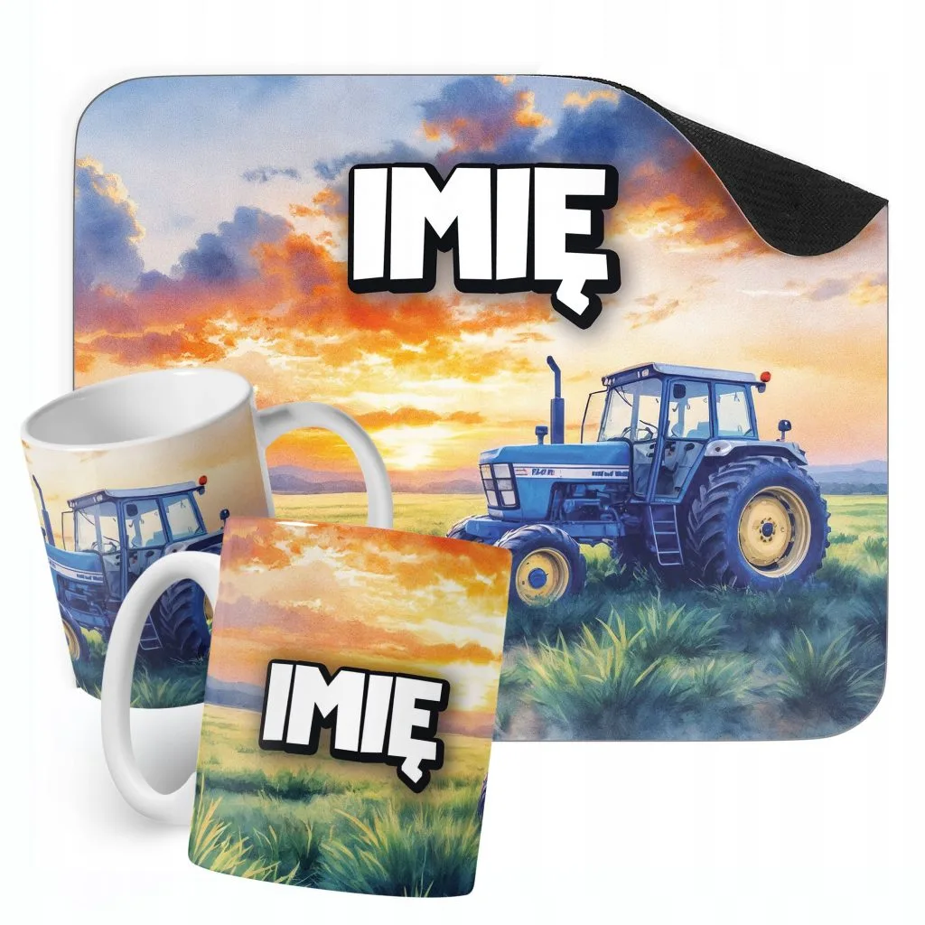 Zestaw Personalizowany Kubek + Podkładka pod mysz Traktor Prezent