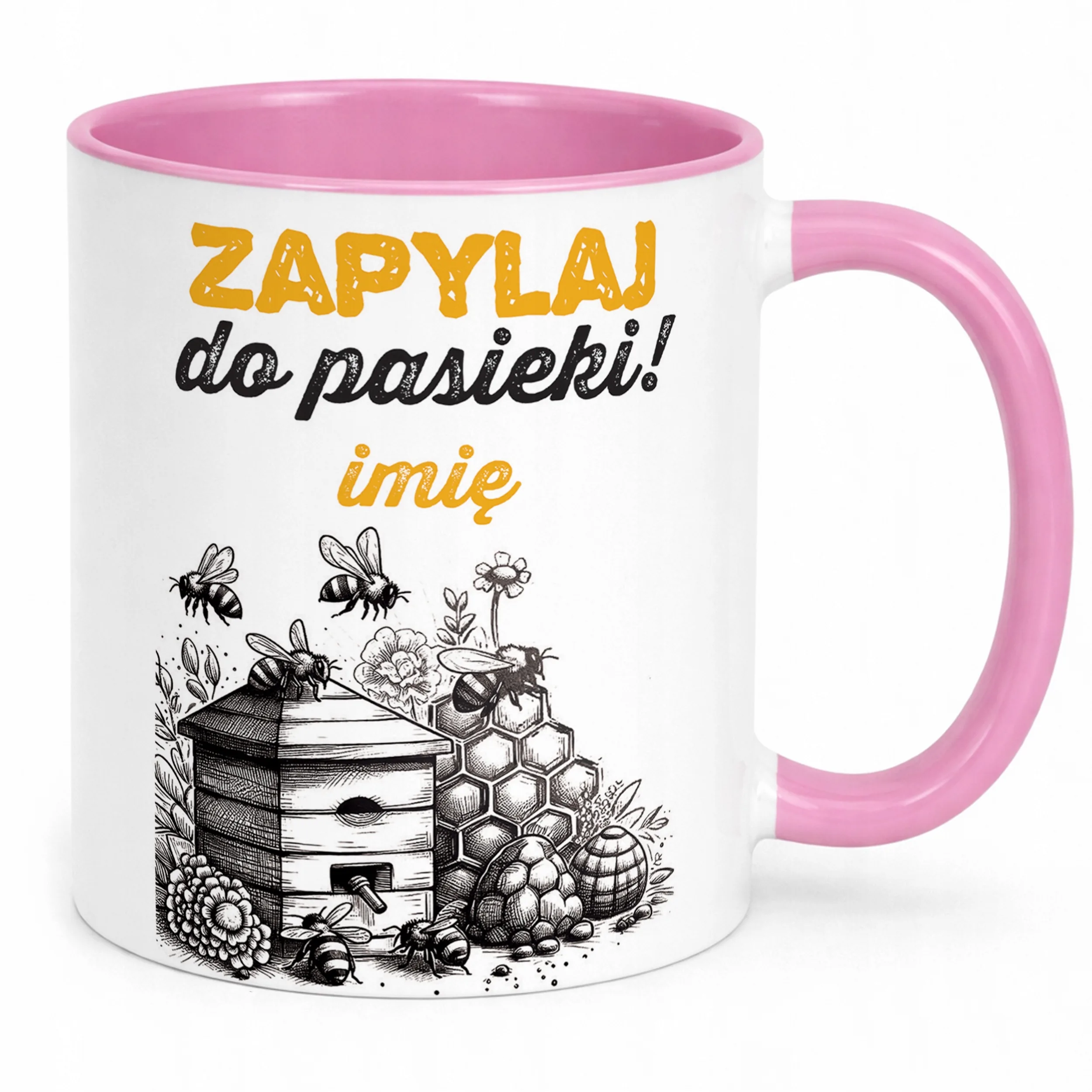 Kubek Różowy Personalizowany Dla Pszczelarza Pszczoły Pasieka Prezent