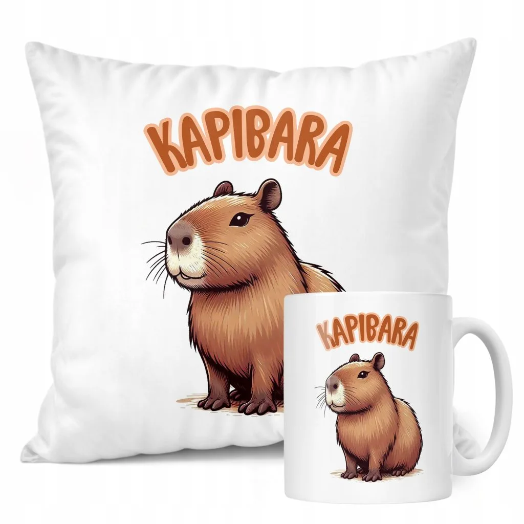 Zestaw Kubek + Poduszka Kapibara Capybara Zwierzak Słodki Dla Dzieci