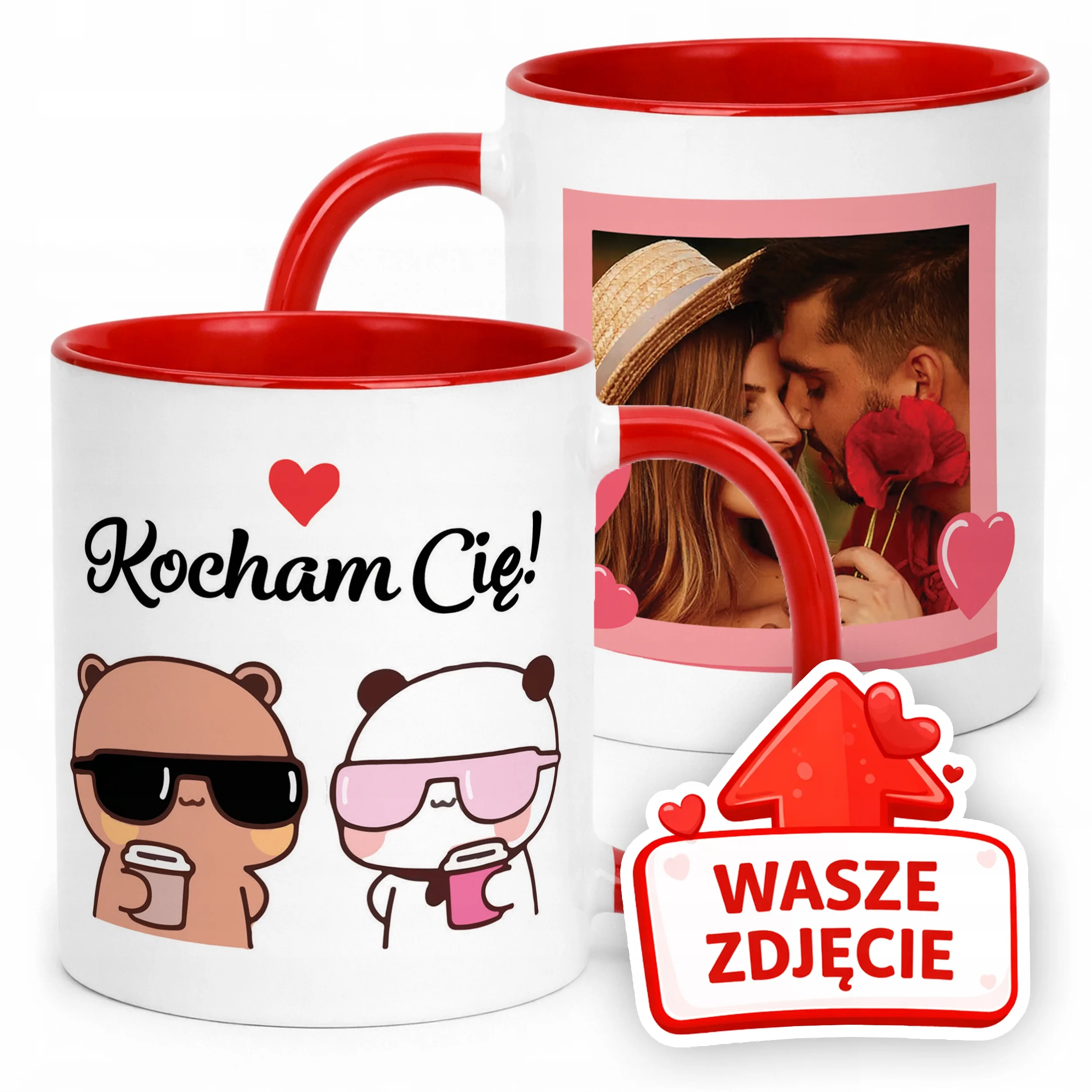 Kubek Czerwony Z Własnym Zdjęciem Serce Walentynki Prezent Upominek