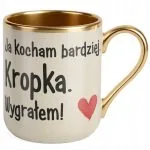 Kubek Premium Złoty Ecru Walentynki Ja Kocham Bardziej Kropka Prezent