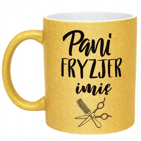 Złoty kubek brokatowy Personalizowany Pani Fryzjer Dla Fryzjerki Prezent