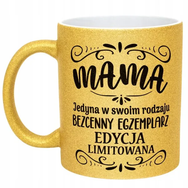 Złoty kubek brokatowy Dzień Matki Dla Mamy Mama Edycja Limitowana