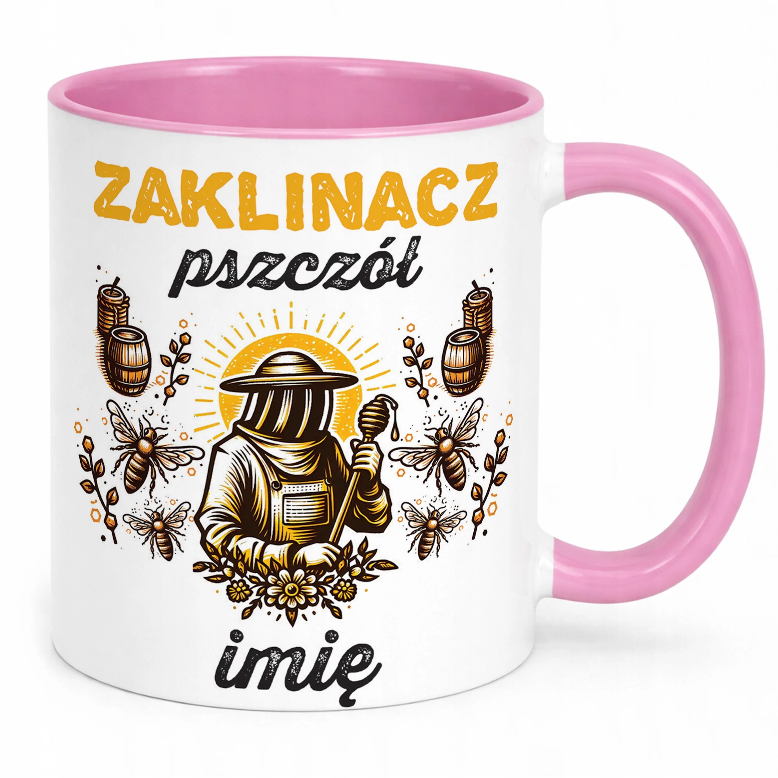 Kubek Różowy Personalizowany Dla Pszczelarza Pszczoły Pasieka Prezent