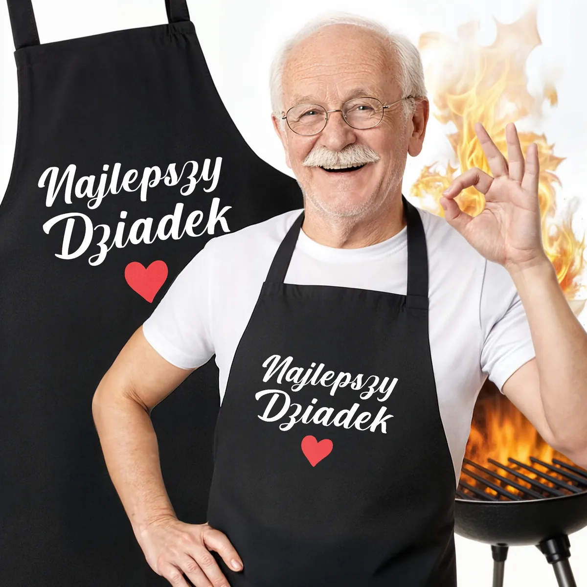 Bawełniany Fartuch Kuchenny Czarny Dzień Dziadka Prezent Z Nadrukiem