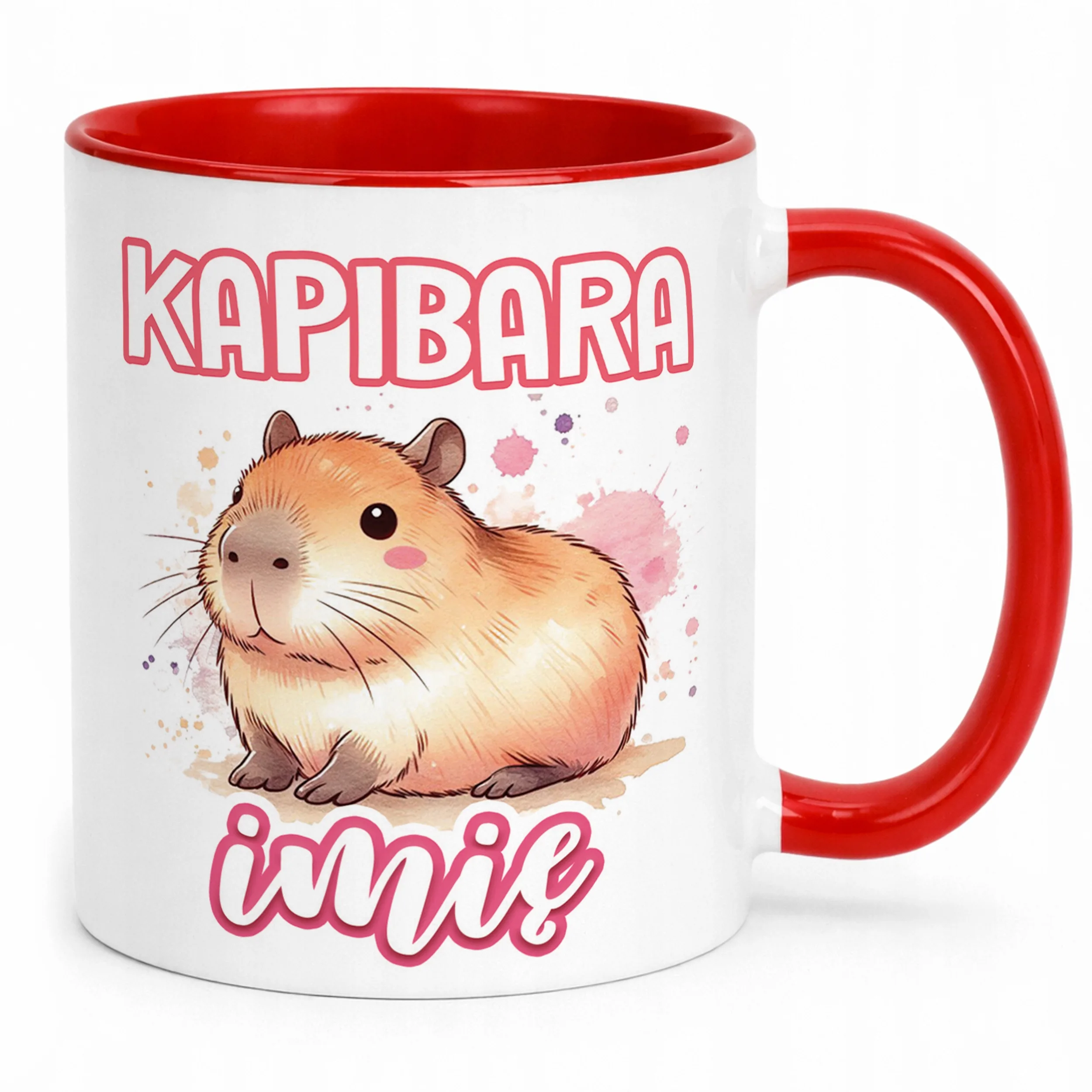 Kubek Czerwony Personalizowany Kapibara Capybara Zwierzak Dla Dzieci
