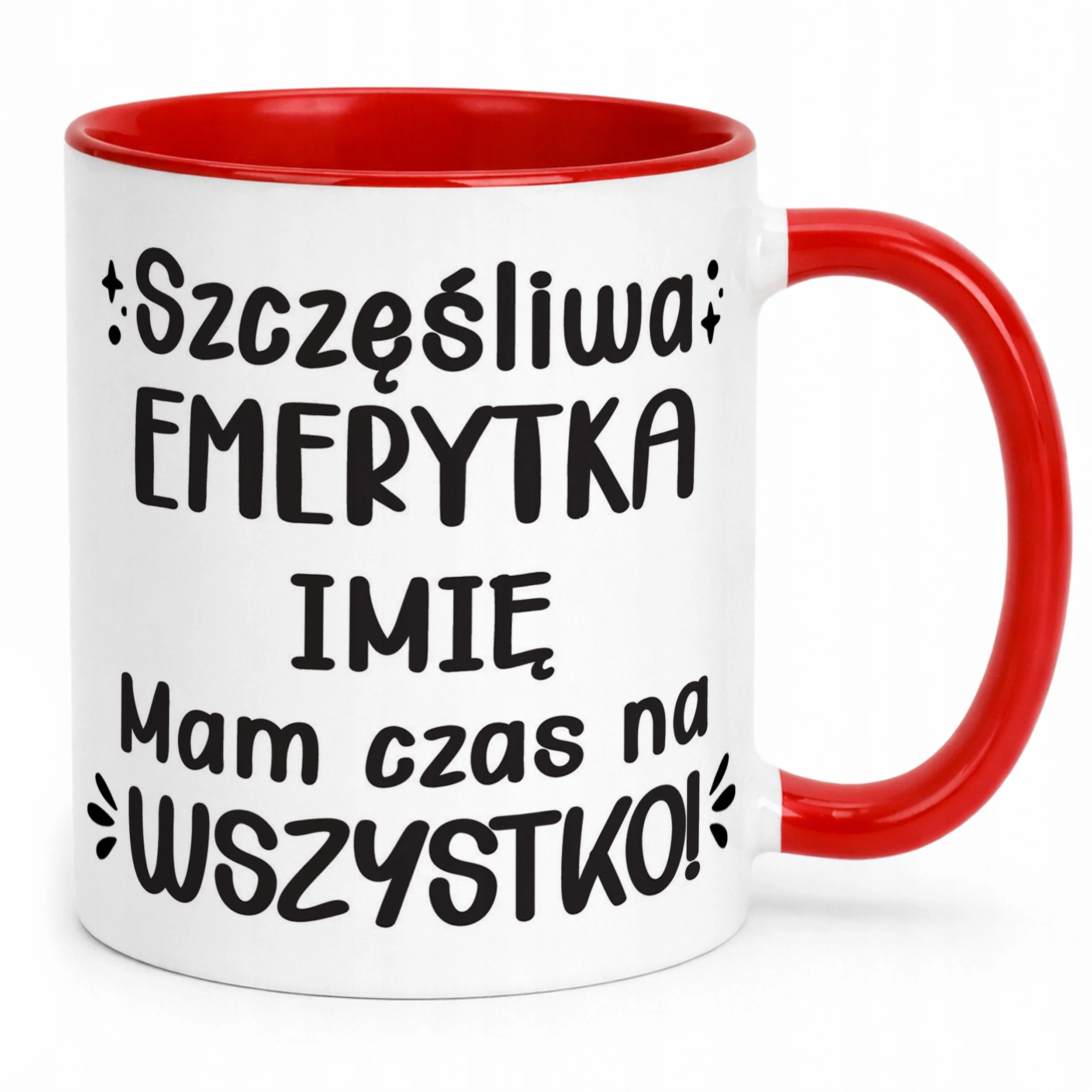 Kubek Czerwony Personalizowany z okazji Emerytury Dla Emerytki Prezent