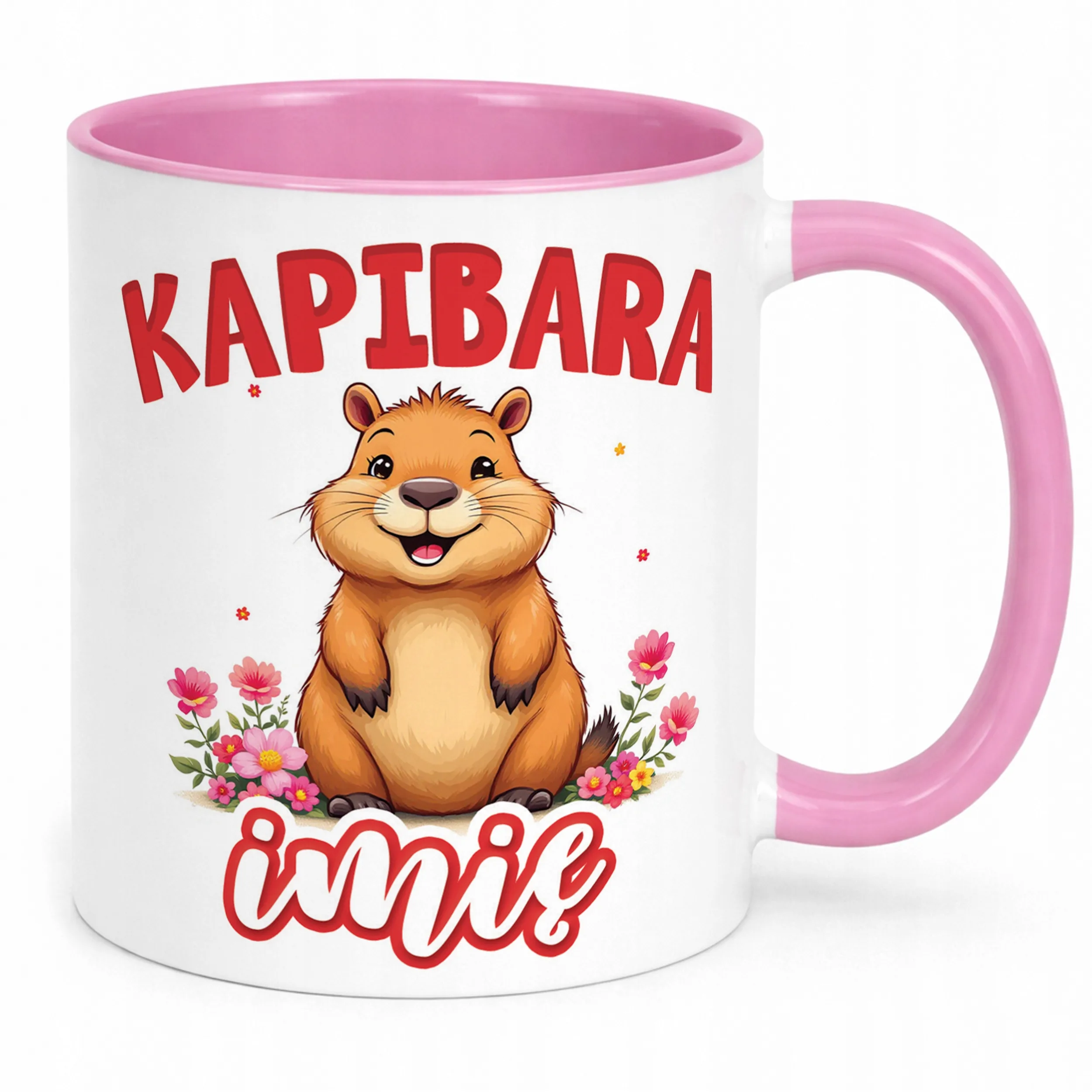 Kubek Różowy Personalizowany Kapibara Capybara Zwierzak Dla Dzieci
