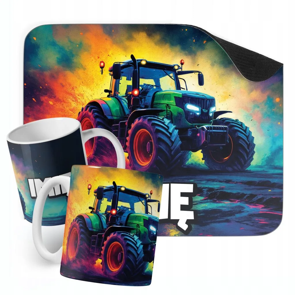 Zestaw Personalizowany Kubek + Podkładka pod mysz Traktor Prezent