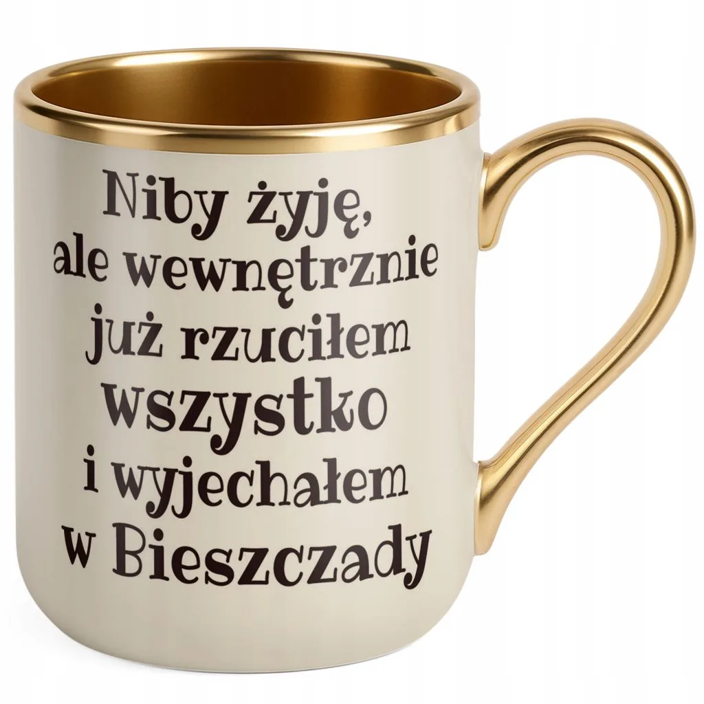 Kubek Premium Złoty Ecru Niby Żyje Ale Wewnętrznie Prezent