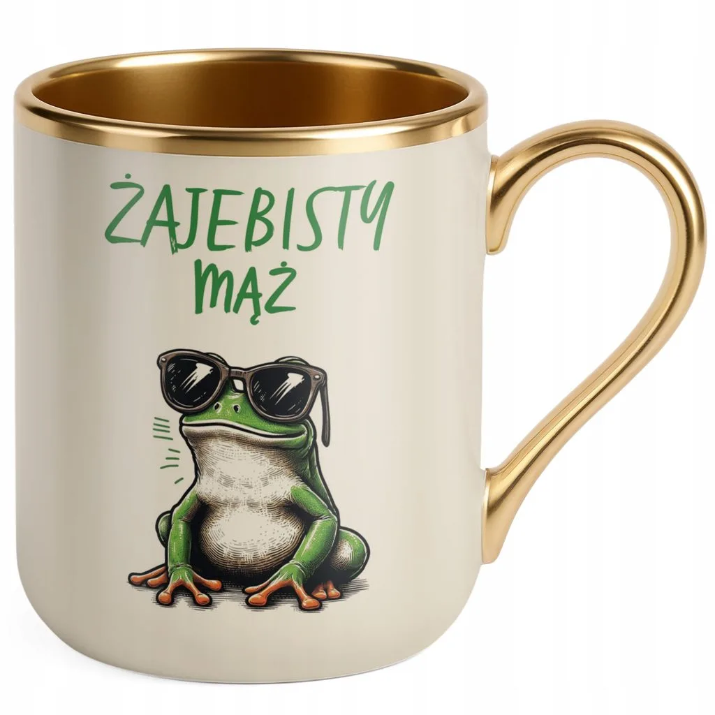 Kubek Premium Złoty Ecru Żajebisty Mąż Dla Mężczyzny Walentynki Prezent
